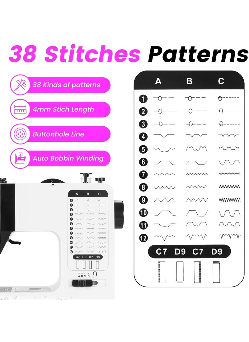 Electric Sewing Machine, Home Portable Sewing Machine Double Speed and Double thread, Mini Sewing Machine with 38 Stitches Patterns