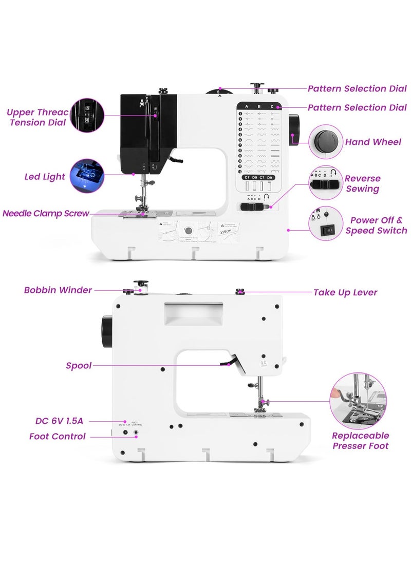 Electric Sewing Machine, Home Portable Sewing Machine Double Speed and Double thread, Mini Sewing Machine with 38 Stitches Patterns