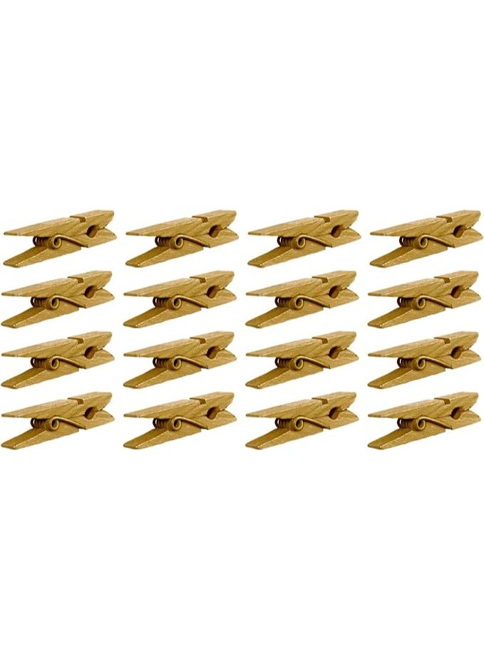 مشابك خشبية صغيرة – طقم من 100 قطعة – بطول 3 سم – باللون الذهبي – مشابك طبيعية للأعمال اليدوية وتزيين الصور والهدايا والحفلات - Image 1