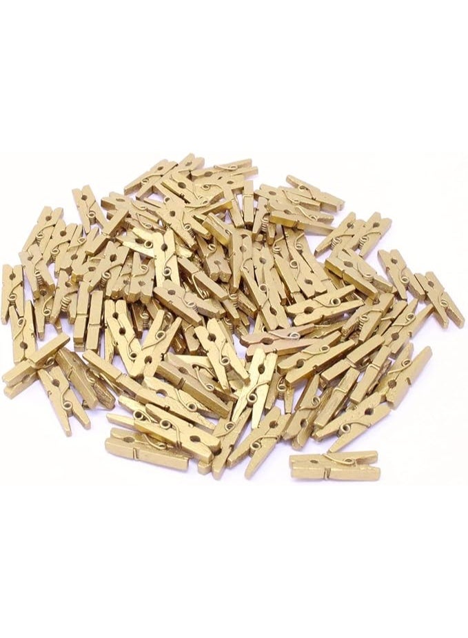 مشابك خشبية صغيرة – طقم من 100 قطعة – بطول 3 سم – باللون الذهبي – مشابك طبيعية للأعمال اليدوية وتزيين الصور والهدايا والحفلات - Image 4