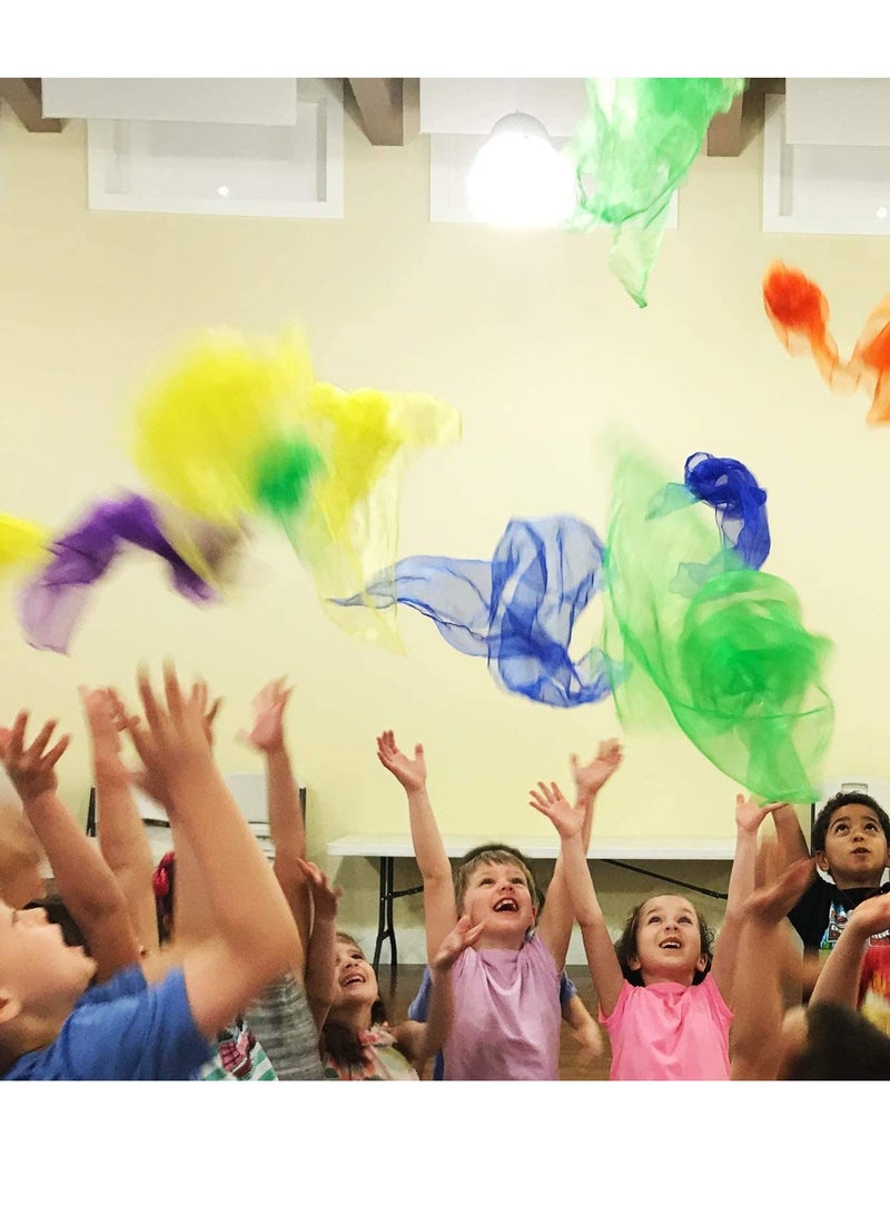 6 PCS Belly Dance Scarves Square Juggling Scarf Multi-Color Silk-like Baby Sensory Toy Rhythm Band, Magic Props - Image 3