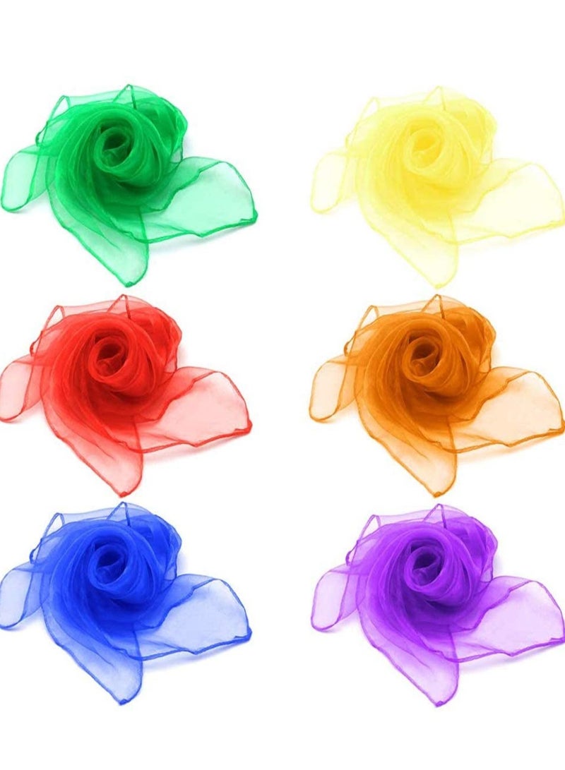 6 PCS Belly Dance Scarves Square Juggling Scarf Multi-Color Silk-like Baby Sensory Toy Rhythm Band, Magic Props - Image 1