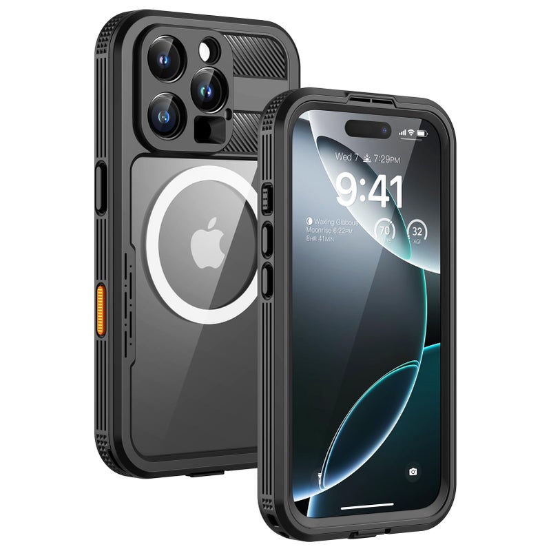 Lanhiem Magnetic for iPhone 16 Pro Max Case, IP68 Waterproof Dustproof Case, [Compatible with Magsafe] [Built-in Screen Protector] Full Body Heavy Duty Rugged Phone Cover 6.9 inch, Black/Clear - Image 1