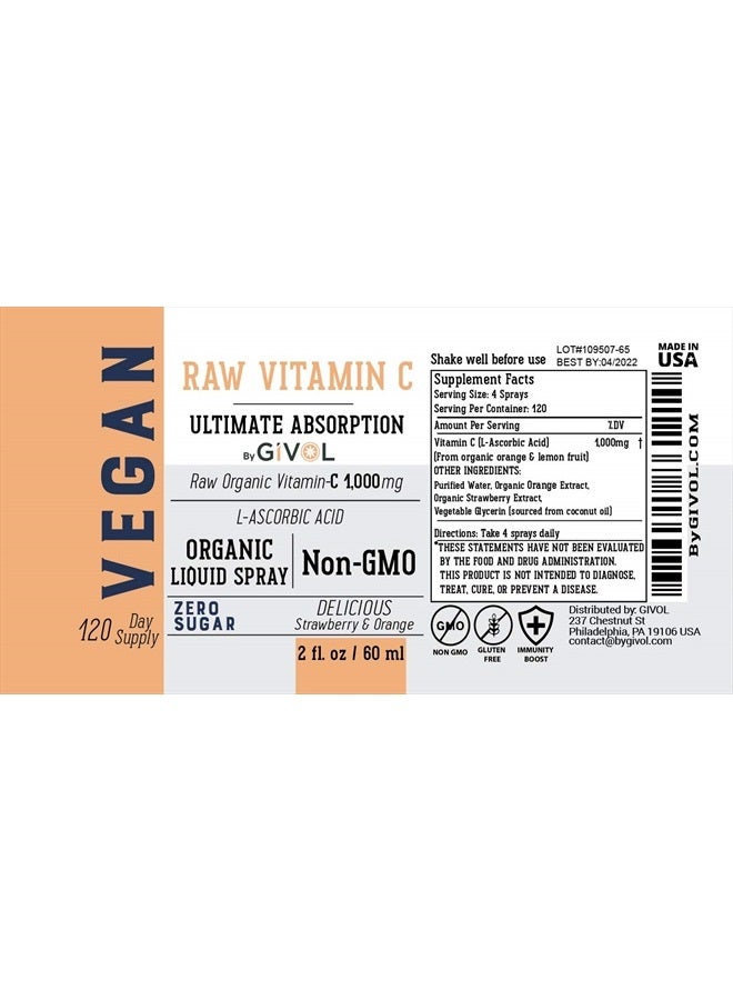 GIVOL , Organic Raw Vitamin C Mist (L-Ascorbic Acid) Extra Strength-Liquid Extract for Kids & Adults - Immune Boost - Vegan- Easy Absorption - Orange/Strawberry Flavor- Non-GMO - 2 oz - Image 4