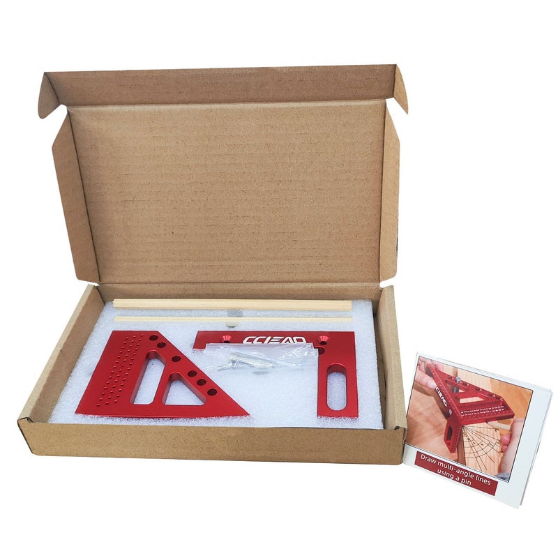 Red 3D Multi Angle Measuring Ruler With 2 Pencils 22.5 90 Degree Woodworking Square Protractor Inches - Image 4