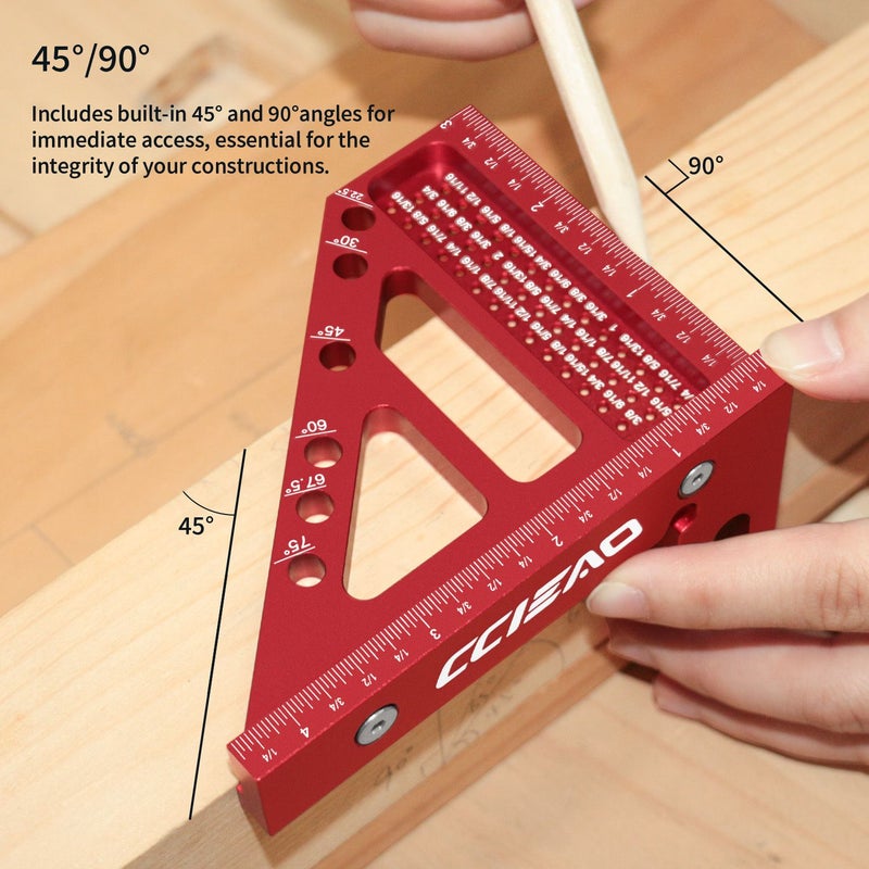 Red 3D Multi Angle Measuring Ruler With 2 Pencils 22.5 90 Degree Woodworking Square Protractor Inches - Image 5