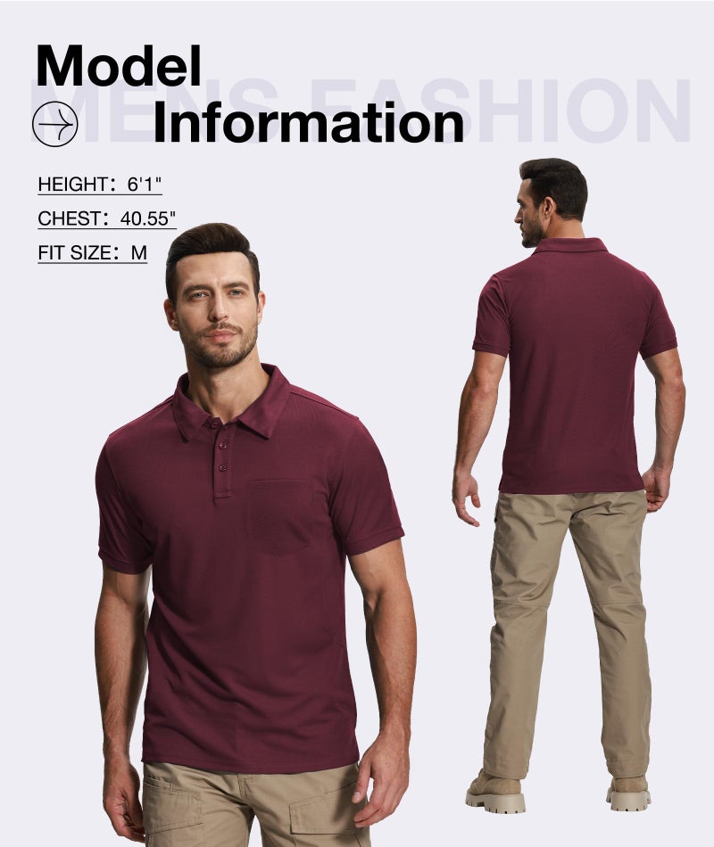 SCODI 7 Pack Polo Shirts for Men with Pocket Moisture Wicking Golf Polo Shirt Short Sleeve Outdoor Work Tactical Tshirt Black Grey Green Khaki WineRed Blue White XL - Image 4