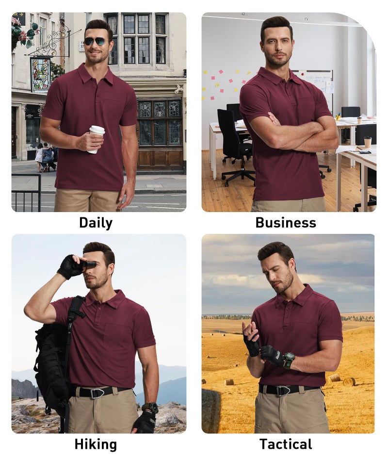 SCODI 7 Pack Polo Shirts for Men with Pocket Moisture Wicking Golf Polo Shirt Short Sleeve Outdoor Work Tactical Tshirt Black Grey Green Khaki WineRed Blue White XL - Image 2