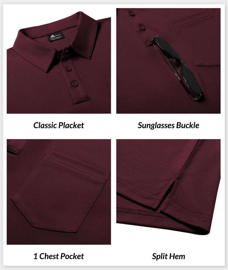 SCODI 7 Pack Polo Shirts for Men with Pocket Moisture Wicking Golf Polo Shirt Short Sleeve Outdoor Work Tactical Tshirt Black Grey Green Khaki WineRed Blue White XL - Image 5