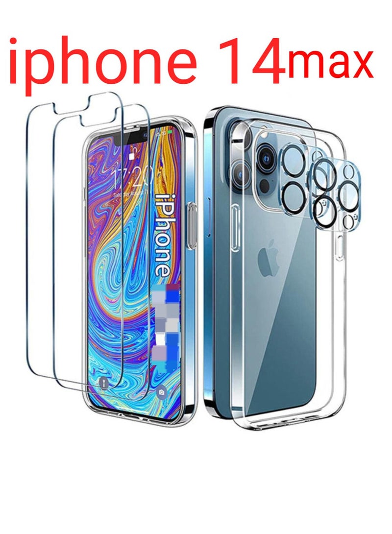 روك بو مجموعة حماية مكونة من قطعتين حماية شاشة وقطعتين حماية كاميرا وكفر شفاف لايفون 14max