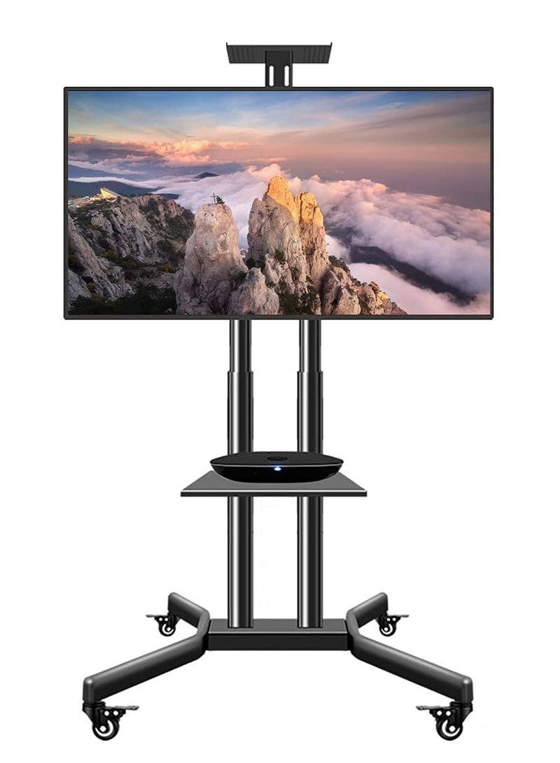 Mobile TV Stand Rolling TV Cart Floor TV Stand Trolley for 32” to 70” LCD LED Flat Curved Screen Tilt Height Adjustable TV Stand Mounted with Wheels 2 Media Shelves Cable Management - Image 1