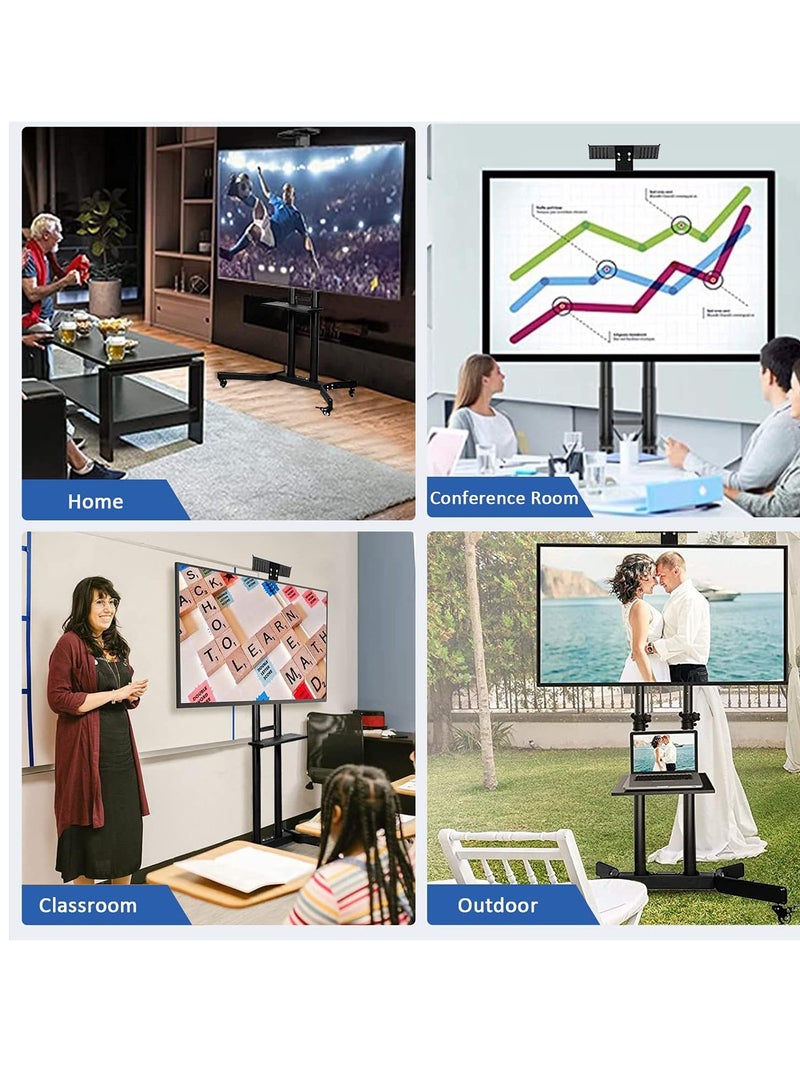 Mobile TV Stand Rolling TV Cart Floor TV Stand Trolley for 32” to 70” LCD LED Flat Curved Screen Tilt Height Adjustable TV Stand Mounted with Wheels 2 Media Shelves Cable Management - Image 4