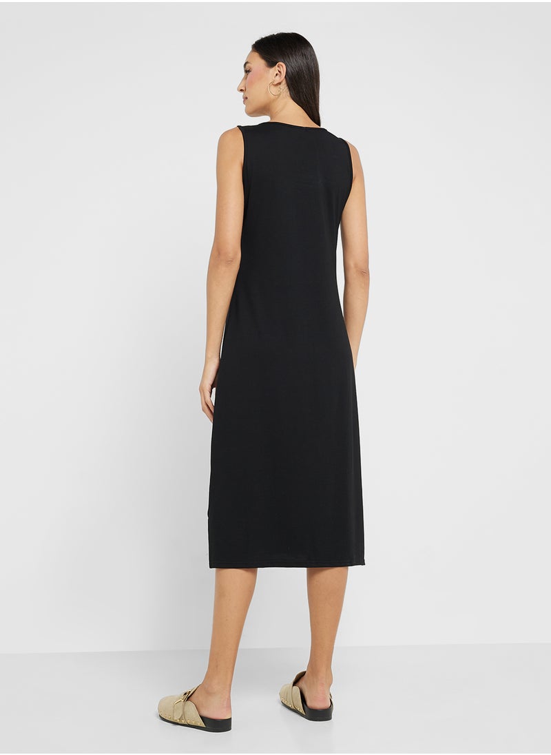 Ginger Basics - Sleeveless Relaxed Maxi Dress With Side Slit - Image 1