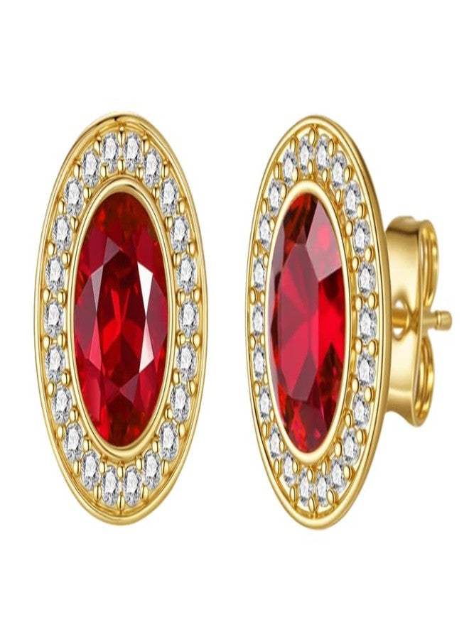 إيفيفك أقراط إيفيفيك البيضاوية المرصعة بالكريستال النمساوي للنساء، عصرية، مطلية بالذهب عيار 14 قيراط، مضادة للحساسية، هدية مجوهرات (أحمر) - Image 1