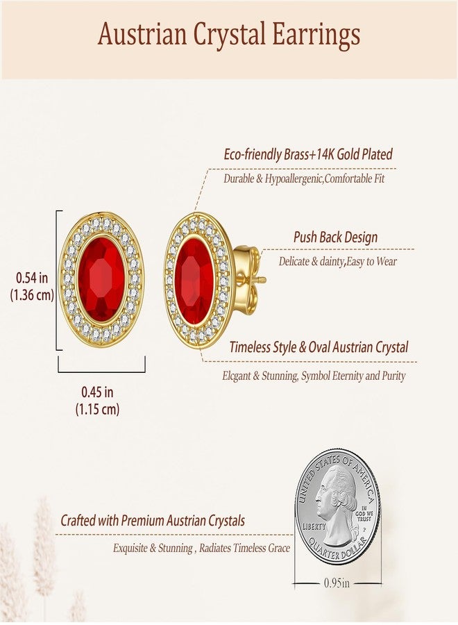 إيفيفك أقراط إيفيفيك البيضاوية المرصعة بالكريستال النمساوي للنساء، عصرية، مطلية بالذهب عيار 14 قيراط، مضادة للحساسية، هدية مجوهرات (أحمر) - Image 4