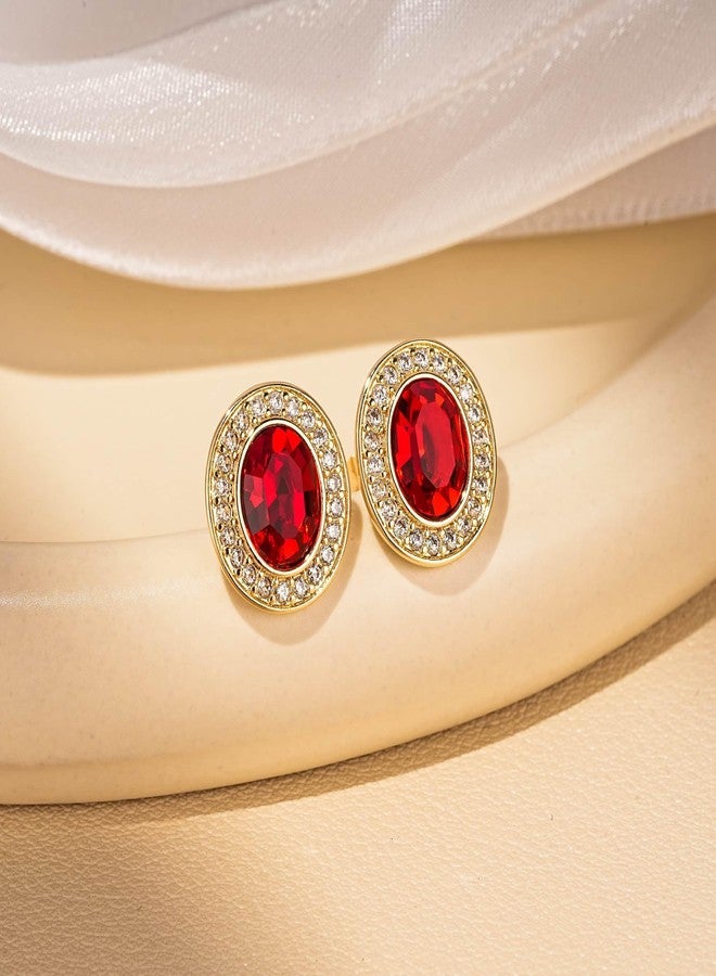 إيفيفك أقراط إيفيفيك البيضاوية المرصعة بالكريستال النمساوي للنساء، عصرية، مطلية بالذهب عيار 14 قيراط، مضادة للحساسية، هدية مجوهرات (أحمر) - Image 3