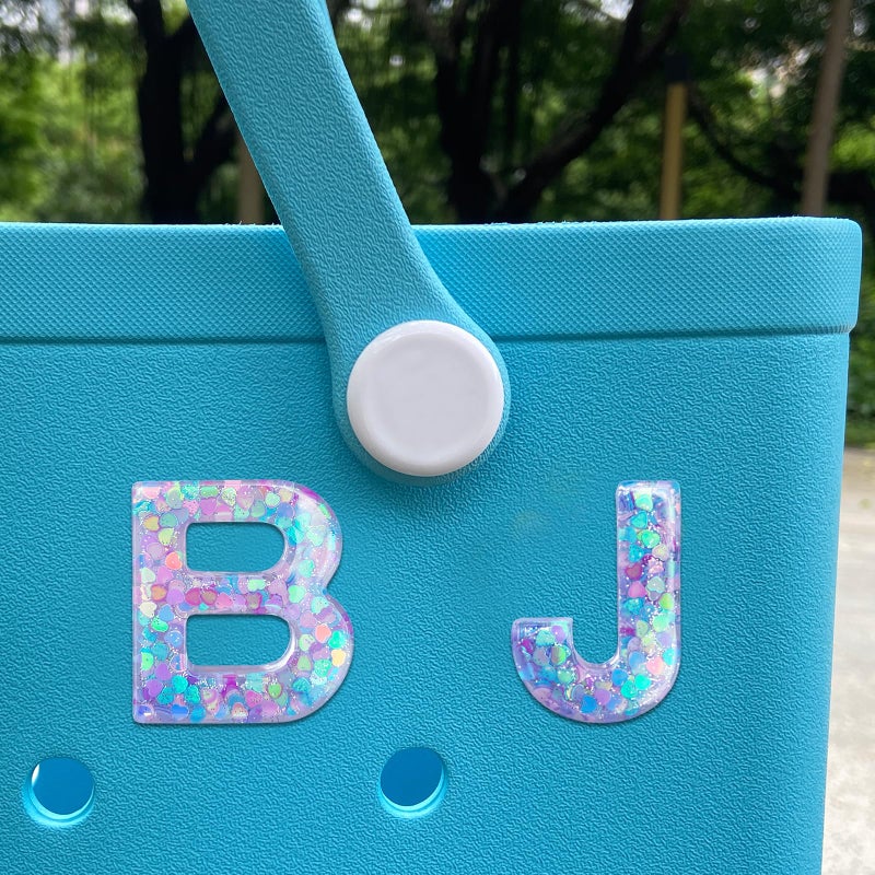HLUWA Letter Charms for Bogg Bag, Alphabet Purple Love Sequin Lettering Accessories Charms for Bogg and Simply Southern Bag, Insert Decorative Letters Charm for Handbag Beach Tote Bag. (A) - Image 5