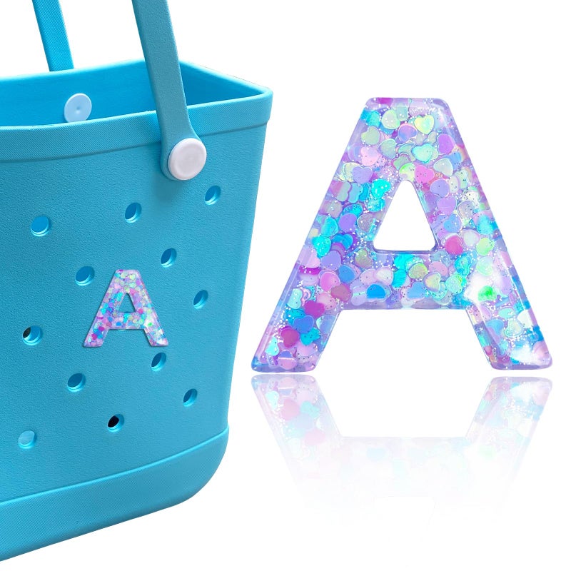 HLUWA Letter Charms for Bogg Bag, Alphabet Purple Love Sequin Lettering Accessories Charms for Bogg and Simply Southern Bag, Insert Decorative Letters Charm for Handbag Beach Tote Bag. (A) - Image 1