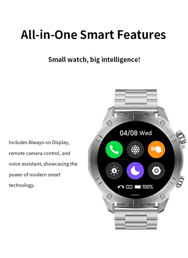 WAPIK - Korean Brand Smart Watch Y7, Business Smartwatch, 30M Waterproof Fitness Watch, Bluetooth Calling, Compatible with Android and iOS, Smartwatch for Men, Zinc Alloy Vacuum Plating, Heart Rate Monitoring,Silver - Image 1