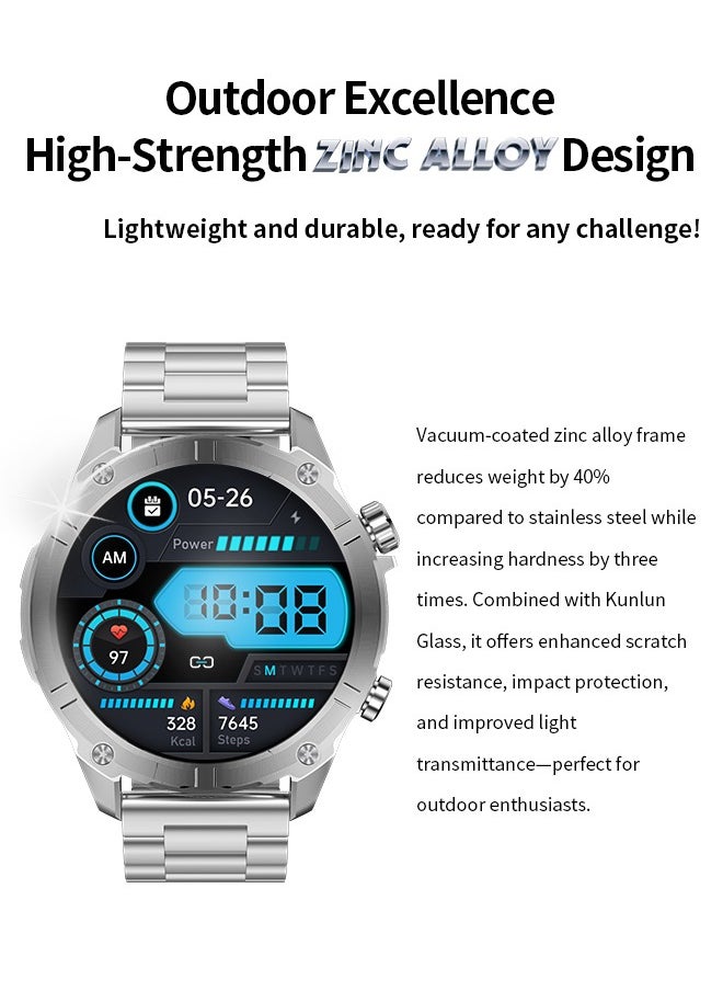 WAPIK - Korean Brand Smart Watch Y7, Business Smartwatch, 30M Waterproof Fitness Watch, Bluetooth Calling, Compatible with Android and iOS, Smartwatch for Men, Zinc Alloy Vacuum Plating, Heart Rate Monitoring,Silver - Image 1