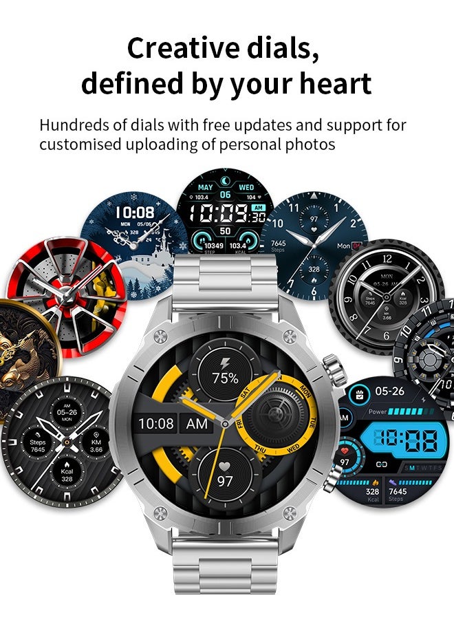WAPIK - Korean Brand Smart Watch Y7, Business Smartwatch, 30M Waterproof Fitness Watch, Bluetooth Calling, Compatible with Android and iOS, Smartwatch for Men, Zinc Alloy Vacuum Plating, Heart Rate Monitoring,Silver - Image 1