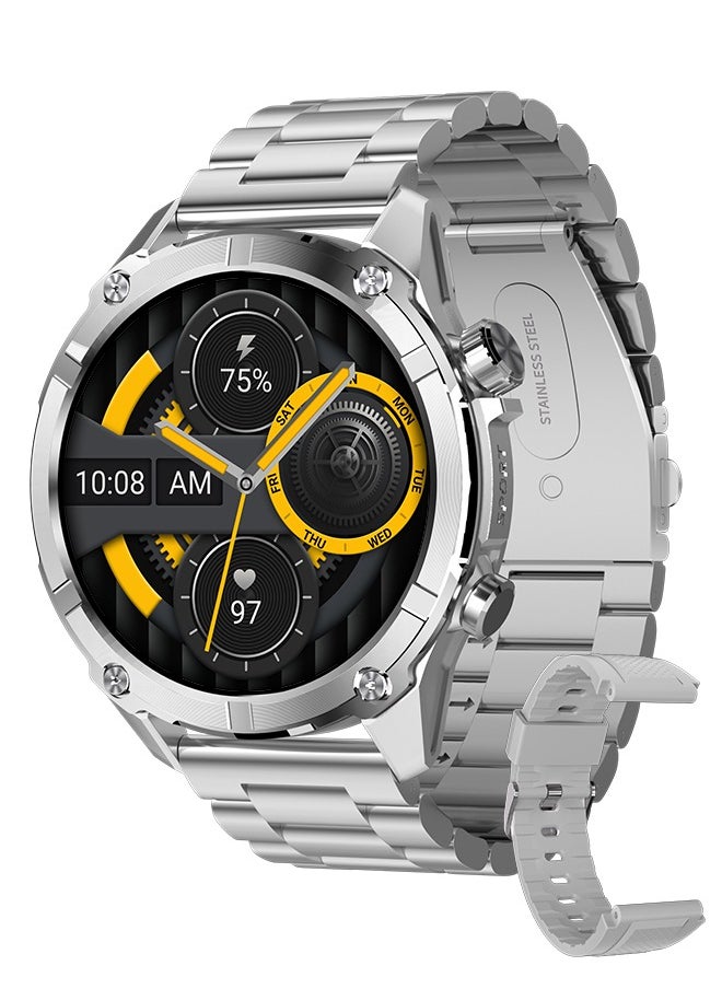 WAPIK - Korean Brand Smart Watch Y7, Business Smartwatch, 30M Waterproof Fitness Watch, Bluetooth Calling, Compatible with Android and iOS, Smartwatch for Men, Zinc Alloy Vacuum Plating, Heart Rate Monitoring,Silver - Image 1