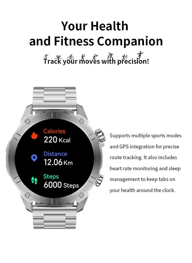 WAPIK - Korean Brand Smart Watch Y7, Business Smartwatch, 30M Waterproof Fitness Watch, Bluetooth Calling, Compatible with Android and iOS, Smartwatch for Men, Zinc Alloy Vacuum Plating, Heart Rate Monitoring,Silver - Image 1