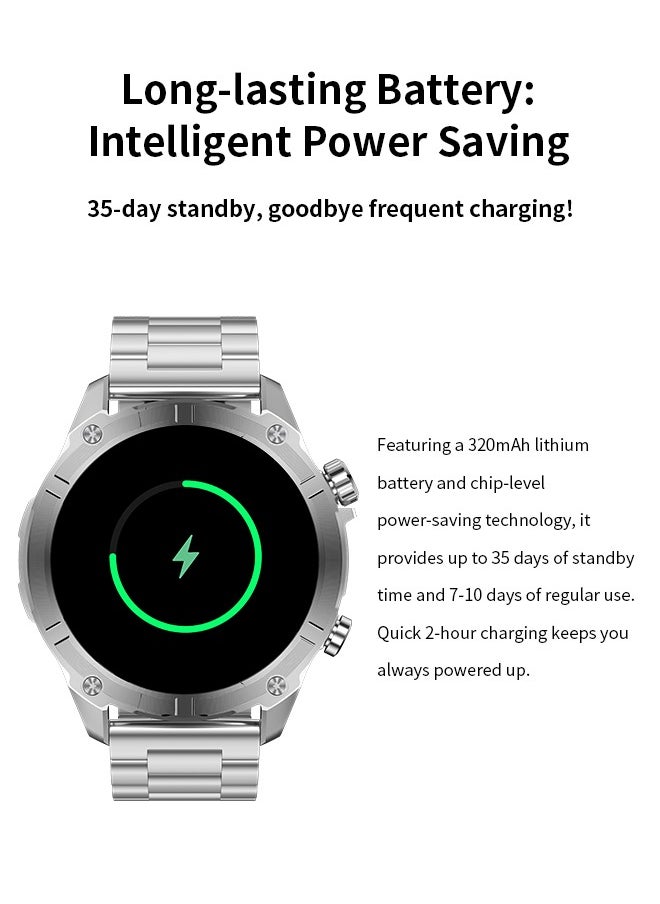 WAPIK - Korean Brand Smart Watch Y7, Business Smartwatch, 30M Waterproof Fitness Watch, Bluetooth Calling, Compatible with Android and iOS, Smartwatch for Men, Zinc Alloy Vacuum Plating, Heart Rate Monitoring,Silver - Image 1