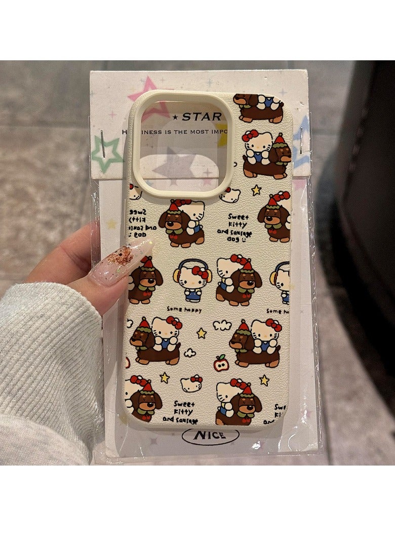 NIBEMINENT Sausage Dog Kitty Protective TPU Case Cover For iPhone 16 Pro Max, White