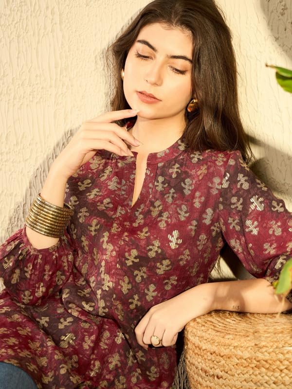 Vaamsi Women's Rayon Blend Abstract Printed Top (VT1278MRN_S_Maroon) - Image 3