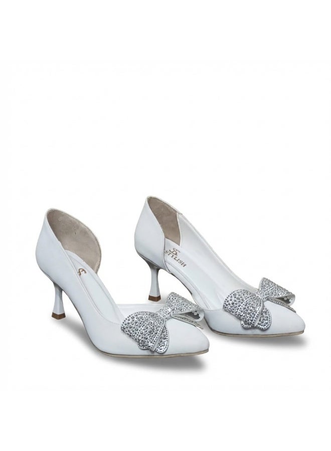 لايف ستيلاش  أحذية كعب جلدية مع فيونكة أنيقة GZ-903 - ابيض - Image 3