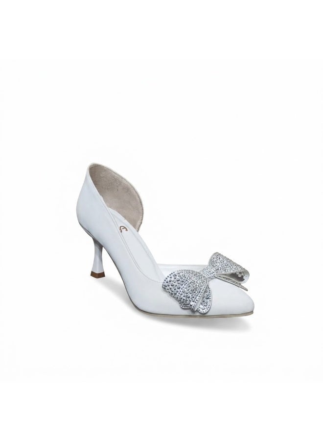 لايف ستيلاش  أحذية كعب جلدية مع فيونكة أنيقة GZ-903 - ابيض - Image 2