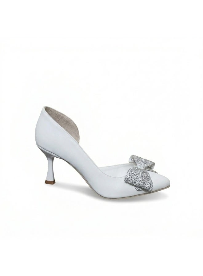 لايف ستيلاش  أحذية كعب جلدية مع فيونكة أنيقة GZ-903 - ابيض - Image 4