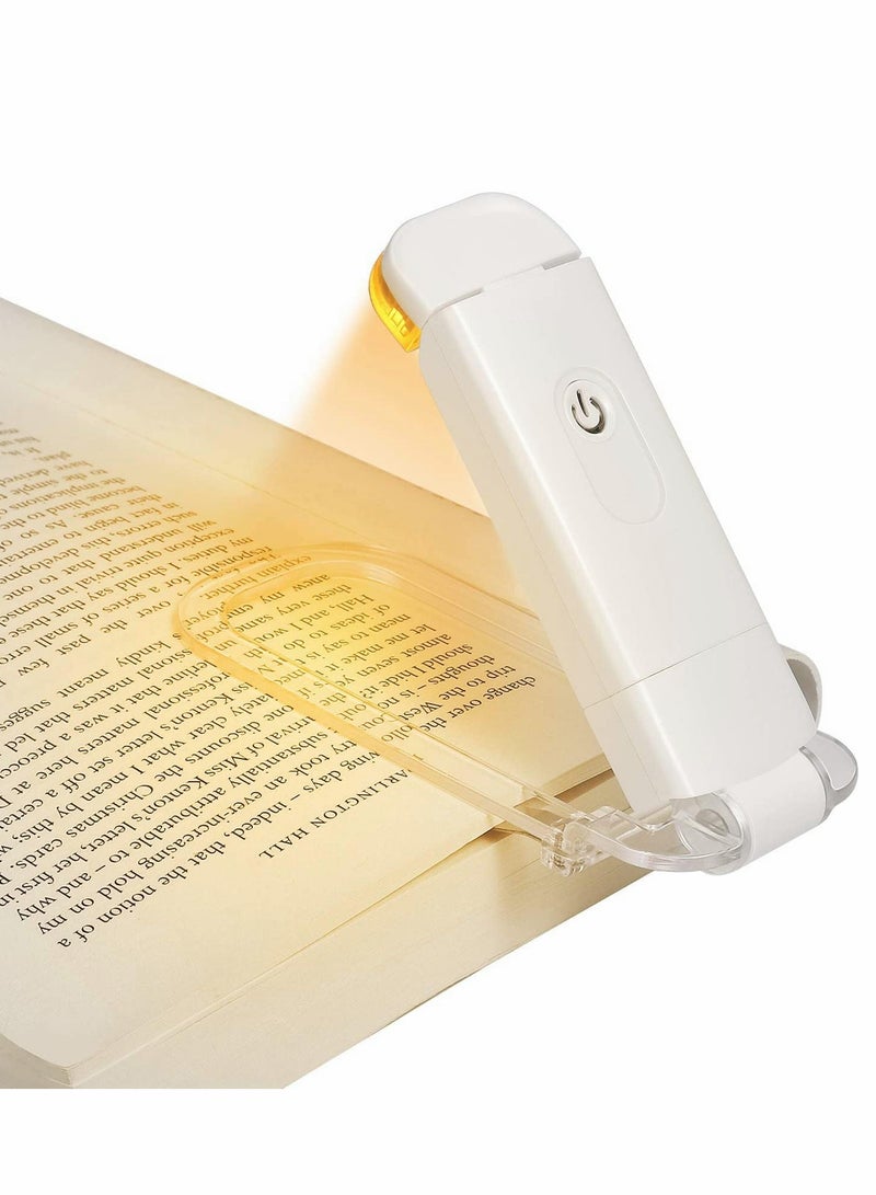 Amber Book Reading Light, USB Rechargeable Book Light for Reading in Bed, Blue Light Blocking, 3 Brightness Levels, LED Clip On Book Lights for Kids for Eye Protection - White… - Image 1