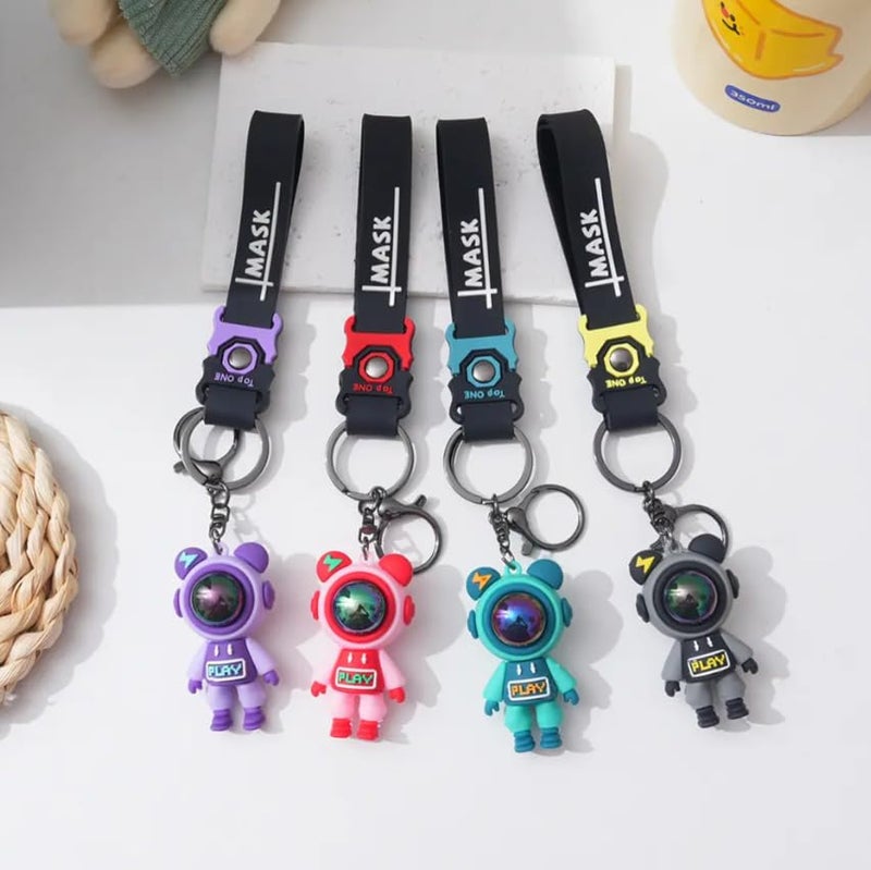 AEROSTARK Cartoon Characters Keychain for Girls Boys, Cute Silicon Keychains Accessories Keyring Key Purse Backpack Car Charms for Kids Gifts (Space Man Combo Of 4) Multicolor - Image 4