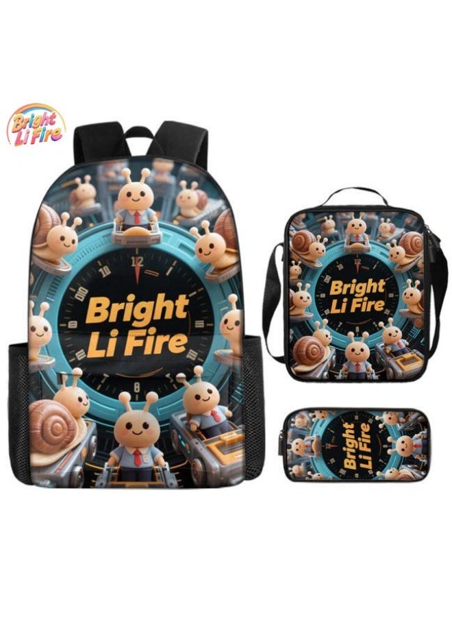Bright Li Fire Three-piece set of cartoon bags, easily cope with various occasions (students, children, friends' outings, mountain climbing, schooling, etc.) | Backpack + hand-held + stationery bag | School season/holiday gifts - 4 - Image 1