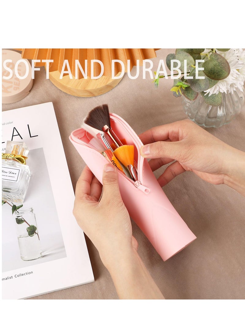SYOSI Large Travel Makeup Brush Holder, Silicone Portable Makeup Brush Holder with Upgrade Zipper Closure Soft and Sleek Makeup Tools Organizer for Travel Daily Work (Pink) - Image 3