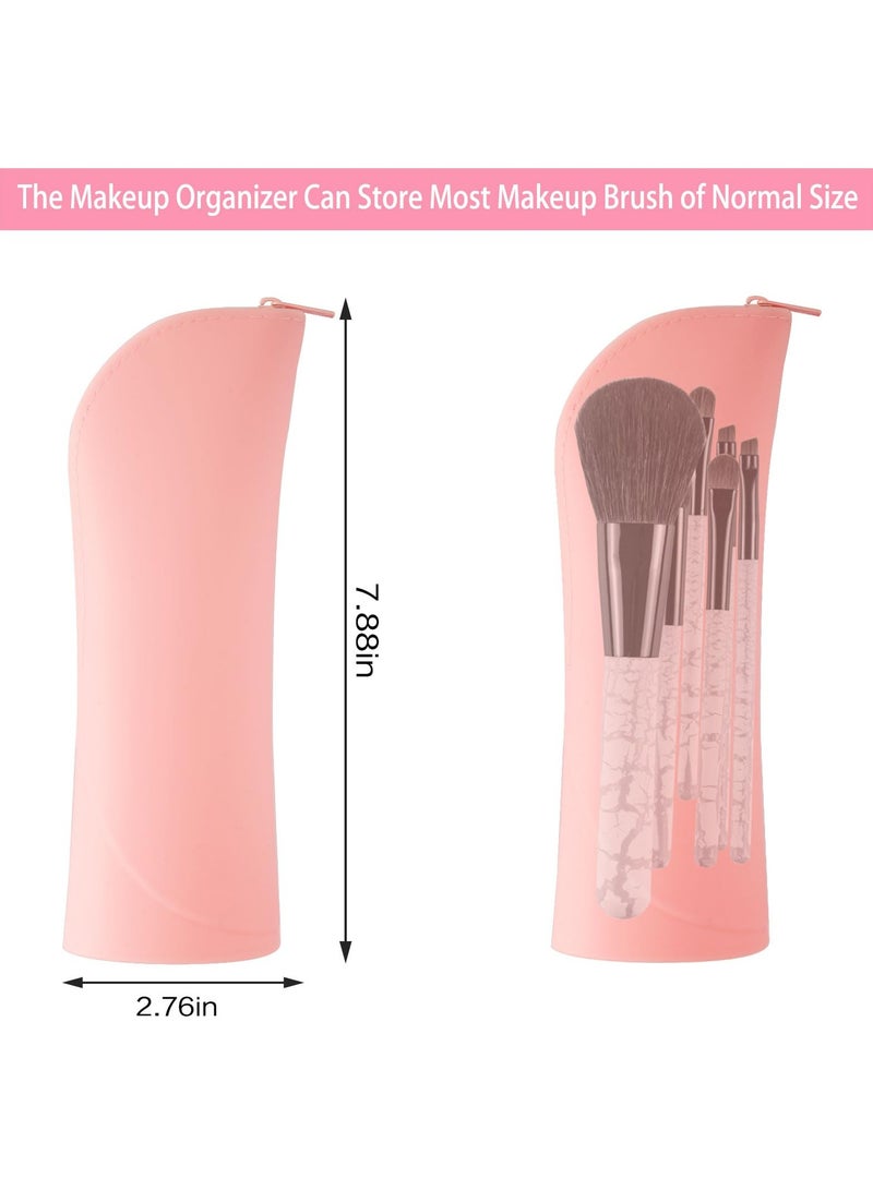 SYOSI Large Travel Makeup Brush Holder, Silicone Portable Makeup Brush Holder with Upgrade Zipper Closure Soft and Sleek Makeup Tools Organizer for Travel Daily Work (Pink) - Image 4