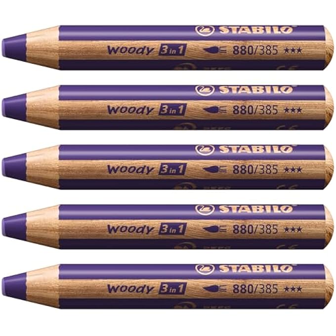 STABILO MULTI-TALENTED PENCIL - WOODY 3 IN 1 - PACK OF 5 - VIOLET - Image 1