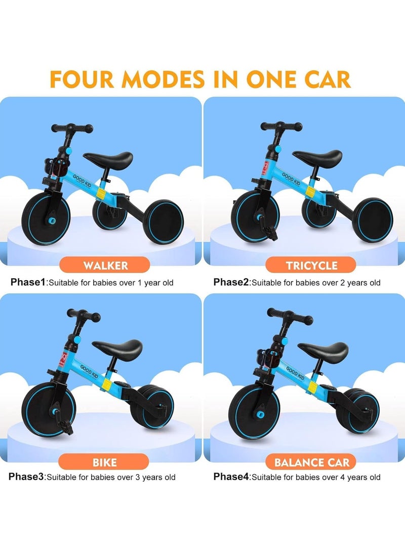 DIGI CORE 4 in 1 Kids Balance Bike Kids Tricycles For 1-4 Years, Toddlers Trike With Adjustable Seat Indoor Outdoor Ride-On Toy For Boys & Girls Perfect Kids First Birthday Gifts Toddler Bike Blue - Image 5