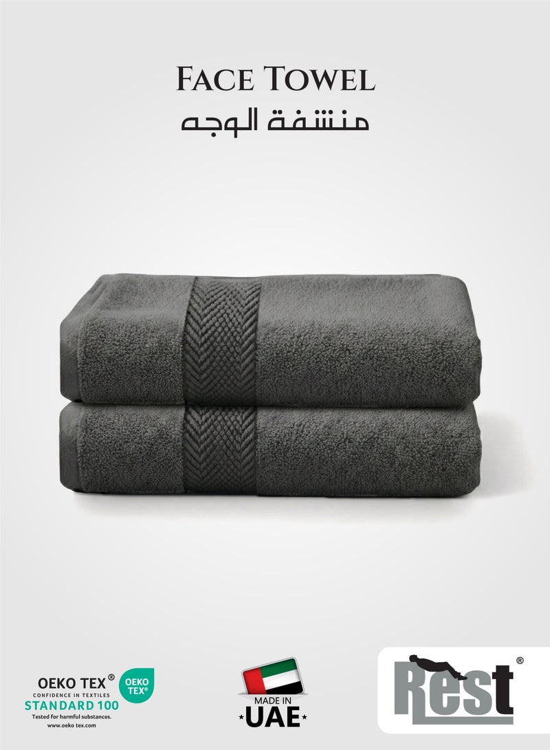 REST 2PC Face Towel 100 Cotton 30x30cm / 12x12 inches Grey Towel Soft and High Absorbent Super Soft Quality Towel - Image 1