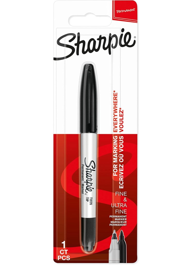Sharpie 1-Pieces Twin Tip Permanent Marker Fine And Ultra Fine Point Black Color - Image 1