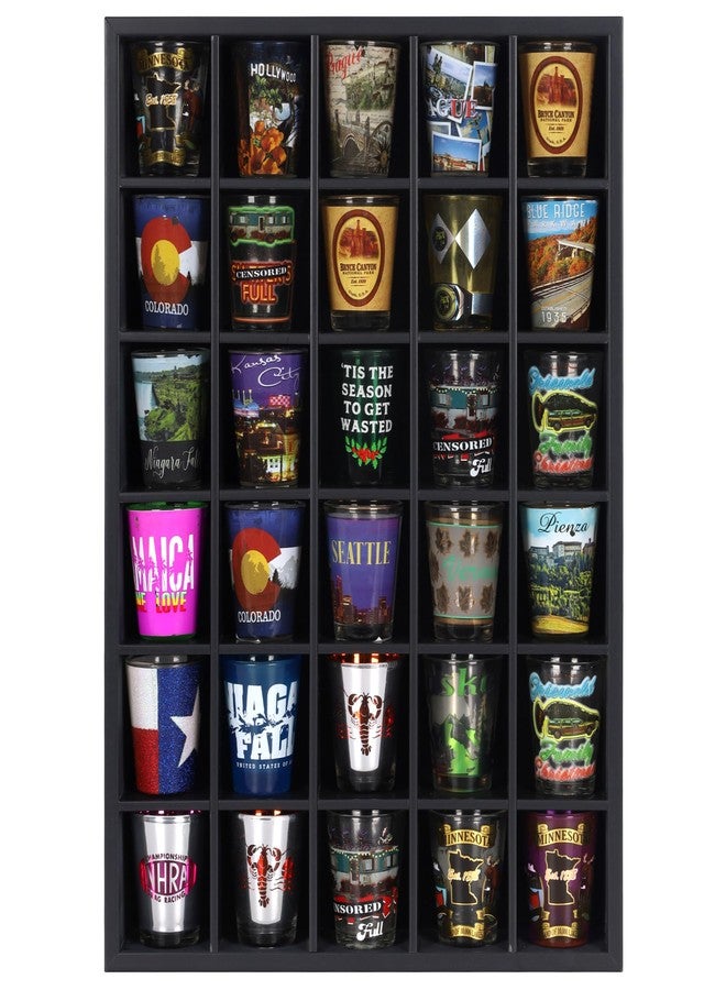 DisplayGifts Black Shot Glass Display Case 30 Slots Minifigures Thimble Collection Display Rack 12.25" H X x 16.6" W - No Door (for All Short Shot Glasses) - Image 2