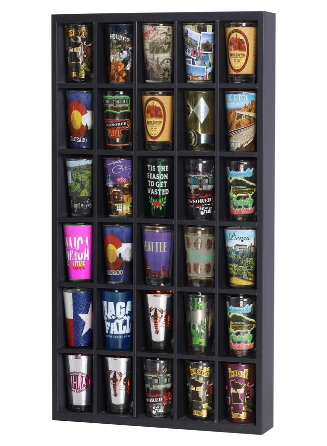 DisplayGifts Black Shot Glass Display Case 30 Slots Minifigures Thimble Collection Display Rack 12.25" H X x 16.6" W - No Door (for All Short Shot Glasses) - Image 1