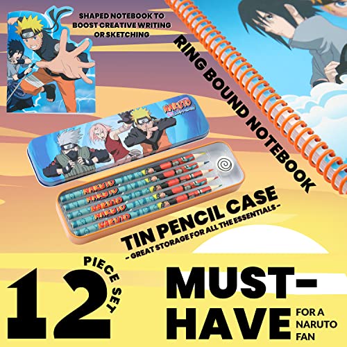 Naruto Stationery Set with Colouring Pencils Tin Pencil Case Childrens Notebooks Bumper Stationery Pack Anime Stationery Set School Supplies Anime Gifts for Boys - Image 4