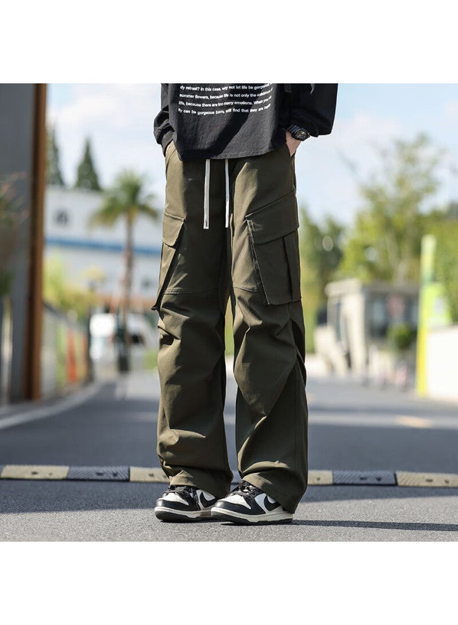 Swamp Area Men's Windproof Workwear Pants Spring Autumn American Street Style Draped Straight Loose Fit Trousers Ks381 Military Green S - Image 3