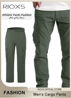 RIOXS Men's Cargo Pants, Casual Work Pants With Pockets, Cotton Hiking Sweatpants For Men, Mes Athletic Jogger Sports Outdoor Trousers, Relaxed Fit Joggers Pants, Open Bottom Drawstring Trousers  - Image 1
