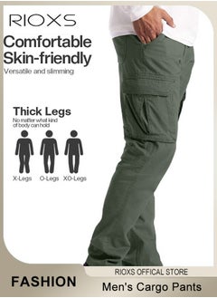 RIOXS Men's Cargo Pants, Casual Work Pants With Pockets, Cotton Hiking Sweatpants For Men, Mes Athletic Jogger Sports Outdoor Trousers, Relaxed Fit Joggers Pants, Open Bottom Drawstring Trousers  - Image 3