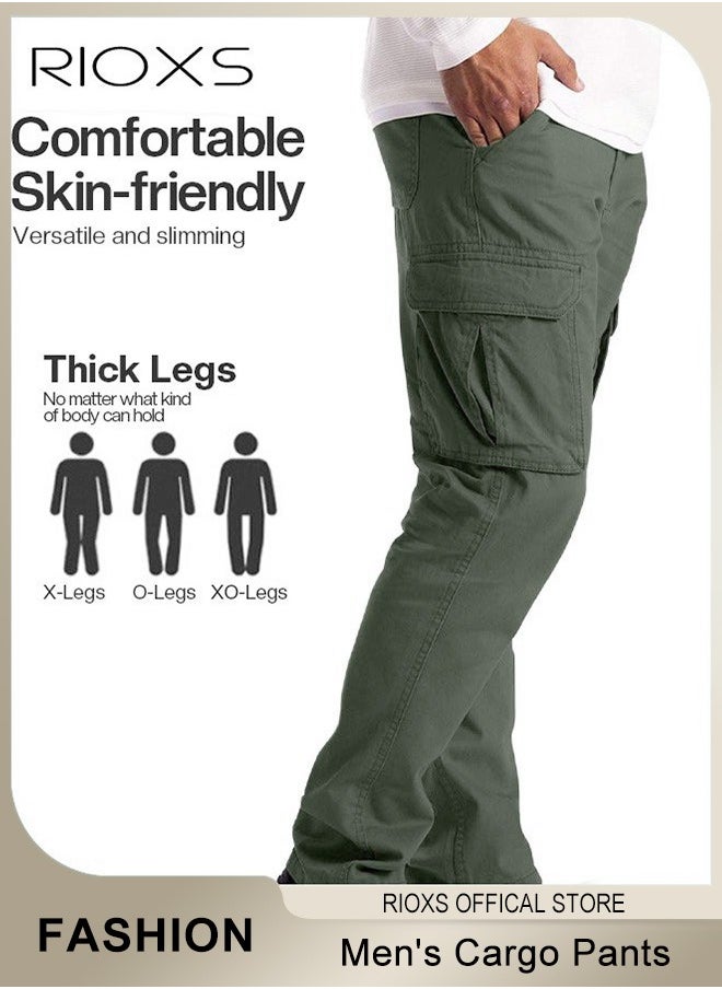 RIOXS - Men's Cargo Pants, Casual Work Pants With Pockets, Cotton Hiking Sweatpants For Men, Mes Athletic Jogger Sports Outdoor Trousers, Relaxed Fit Joggers Pants, Open Bottom Drawstring Trousers - Image 1