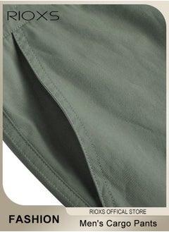 RIOXS Men's Cargo Pants, Casual Work Pants With Pockets, Cotton Hiking Sweatpants For Men, Mes Athletic Jogger Sports Outdoor Trousers, Relaxed Fit Joggers Pants, Open Bottom Drawstring Trousers  - Image 4